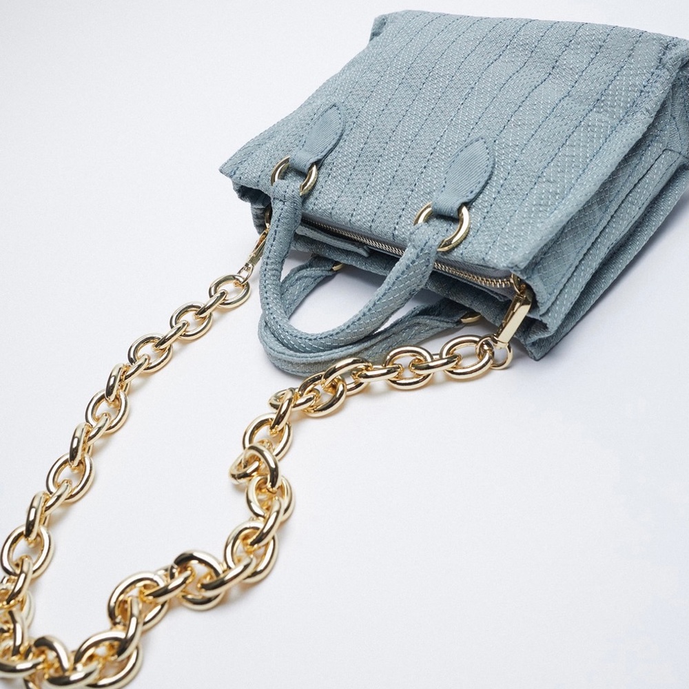 NWT ZARA Denim tote with chain strap - Picture 2 of 6